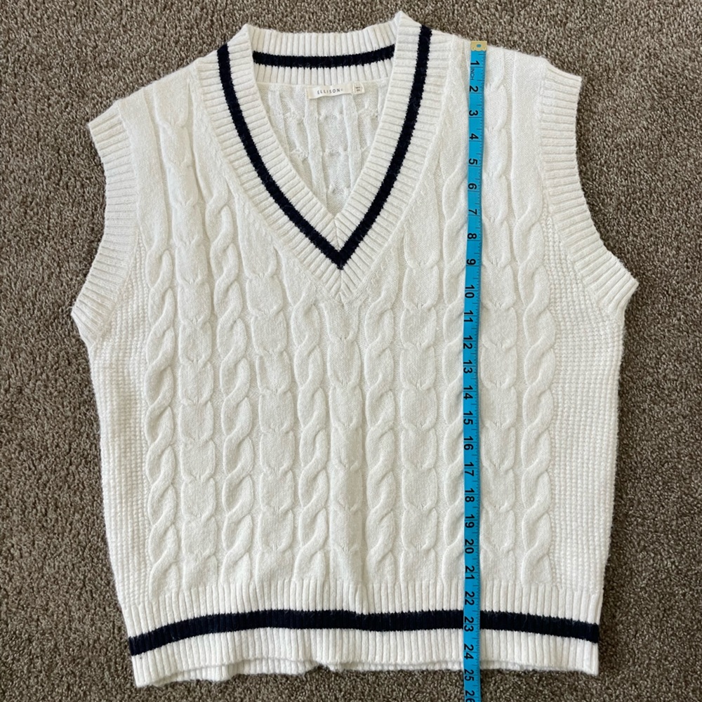 Ellison - White Polo Cricket Cable Knit Sweater Vest - Picture 5 of 5